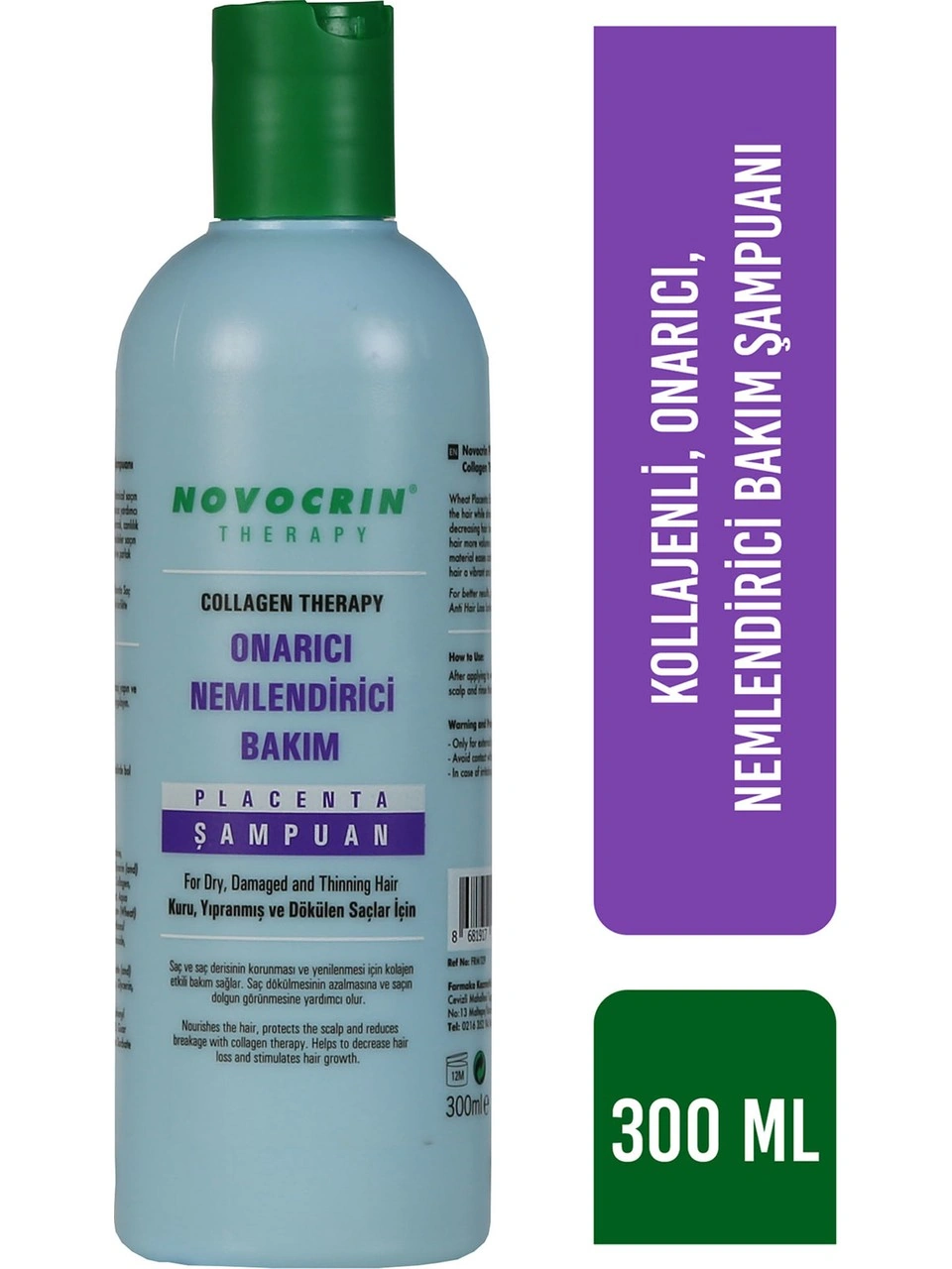 Novocrin Placenta Onarıcı ve Nemlendirici Kolajen Şampuan 300 ml
